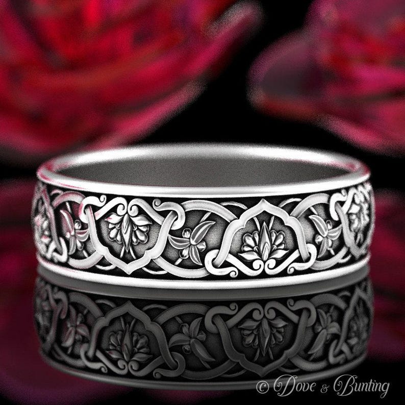 Sterling Silver Flower Ring, Art Nouveau Ring, Botanical Wedding Ring, Nature Wedding Ring, Flower Wedding Ring, Flower Wedding Band, 1903 image 5