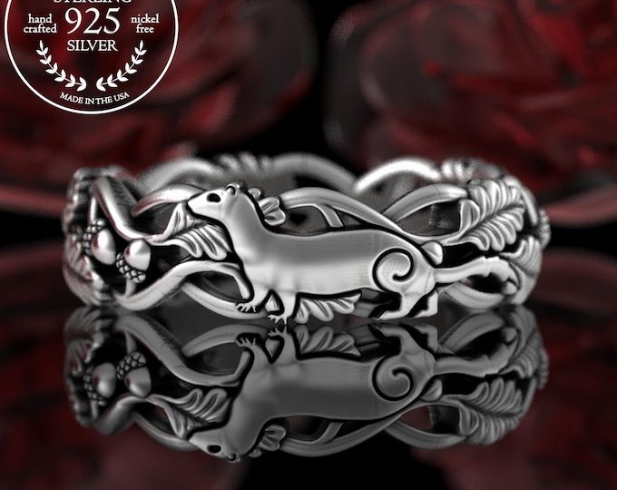 Sterling Ferret Ring, Silver Weasel Wedding Band, Polecat Ring, 925 Silver Mink Jewelry, Ferret Spirit Animal, Forest Animal Wedding, 5523