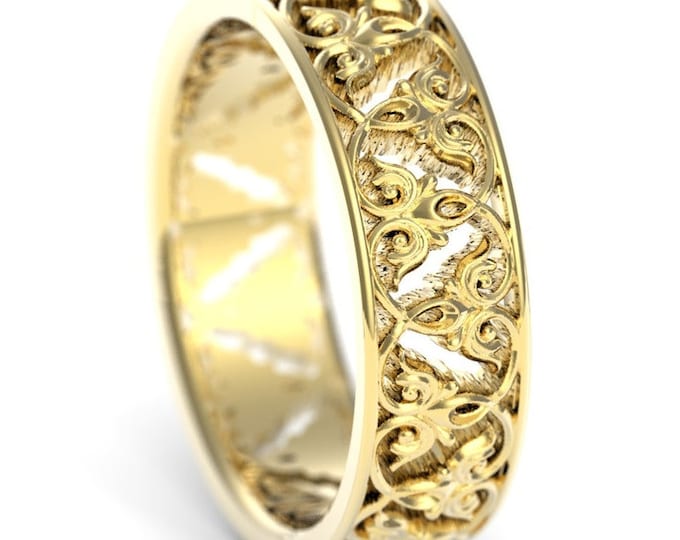 Gold Filigree Ring, Art Nouveau Wedding Ring, Gold Art Nouveau Wedding Band, Unique Wedding Band, Fleur de lis Ring, Art Nouveau Ring, 5076