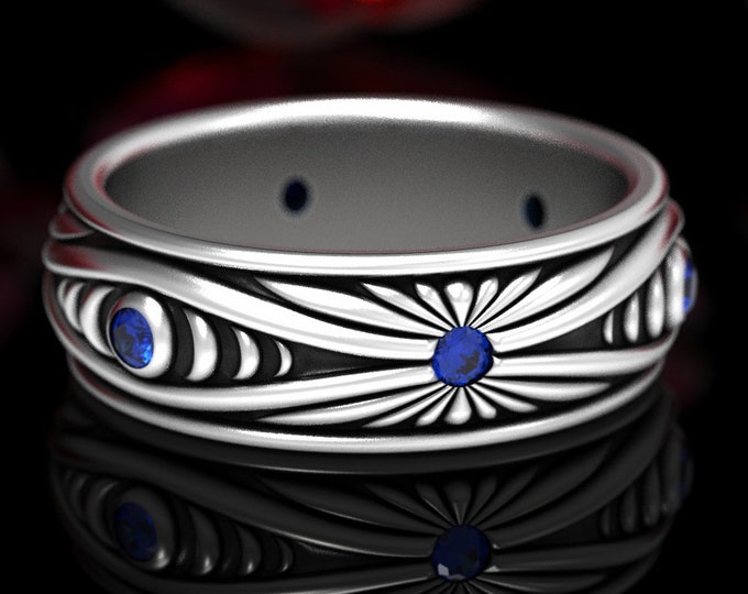 Moon Phase Ring, Sterling Silver Moon Ring, Sapphire Silver Moon Ring, Men Silver Geometrical Ring, Sun & Moon Ring, Moon Wedding Ring, 1539