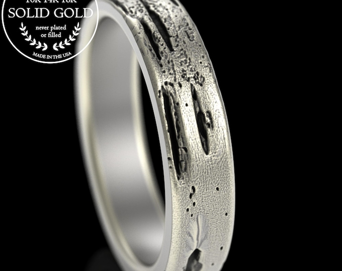 White Gold Aspen Tree Bark Wedding Ring in 10K 14K 18K, Platinum Colorado Wedding Band, 14K Gold Woman's Forest Anniversary Ring, 5221