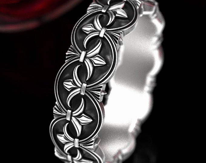 Sterling Silver Fleur de lis Ring, Art Nouveau Wedding Ring, Art Nouveau Wedding Band, Vintage Inspired Ring, Silver Antique Ring, 1558