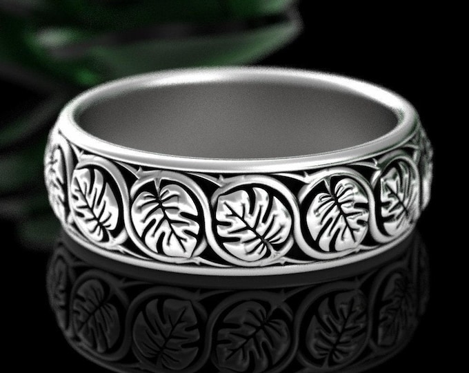 Sterling Monstera Ring, Naure Wedding Band, Silver Monstera Plant, Monstera Wedding Ring, Nature Lover Ring, Botanical Wedding Band, 3008
