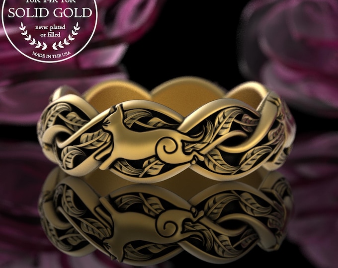 10K 14K Gold Pouncing Cats Ring, Playing Kitten Litter Ring, Women Kitty Cat Ring, Platinum Feline Wedding Ring, Crazy Cat Lady Jewelry,5047