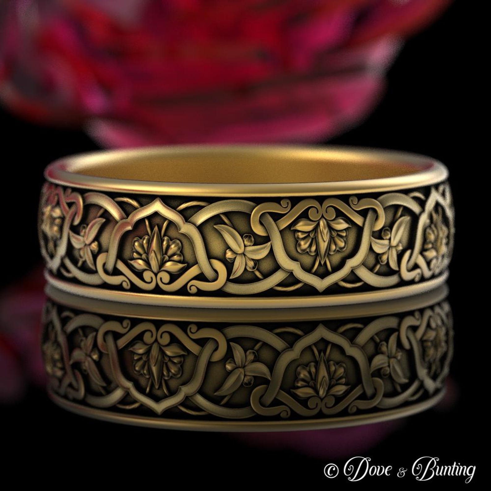 Scrollwork Ring 10K 14K Botanical Scrollwork Wedding Band, White Gold Art Nouveau ...