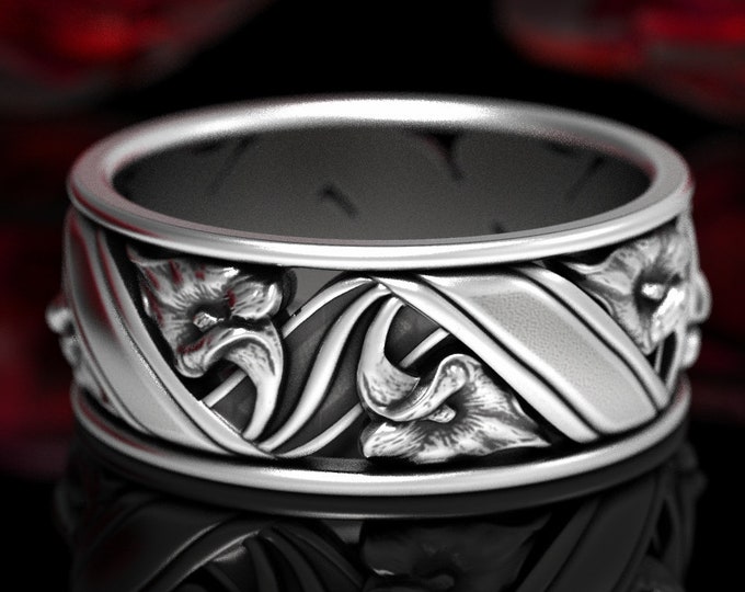 Lily Flower Ring, Floral Wedding Ring, Sterling Silver Flower Wedding Ring, Art Nouveau Wedding Band, Botanical Wedding Band, 1514