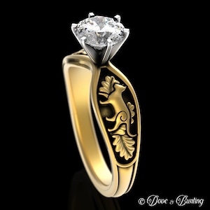 1 Carat Gold or White Gold Cat Engagement Ring, 10K Moissanite Solitaire, Womens Kitty Wedding Ring, Platinum Feline Kitten Diamond, 5010