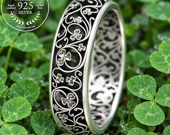 Sterling Silver 3 Leaf Clover Ring, Silver Clover Ring, Shamrock Ring, Irish Shamrock Ring, Vintage Silver Ring, Irish Wedding Ring, 1548