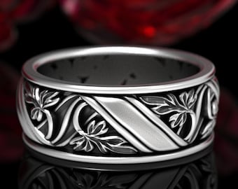 Floral Wedding Ring, Sterling Silver Flower Wedding Ring, Art Nouveau Wedding Band, Nature Inspired Ring, Botanical Wedding Band, 1511