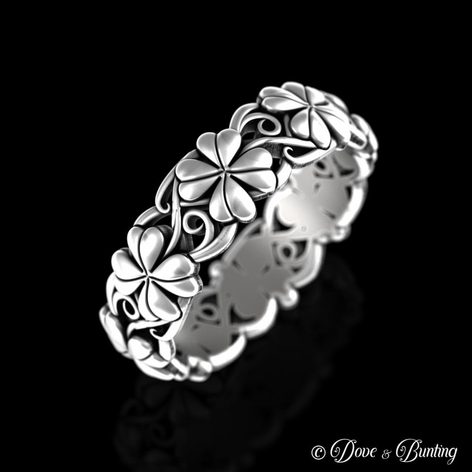 Four Leaf Clover Ring, Sterling Silver Clover Ring, Shamrock Ring ...