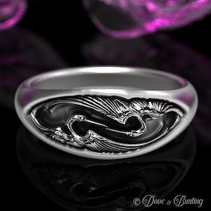 Sterling Silver Crane Ring, Art Nouveau Bird Ring, Silver Bird Ring, Vintage Crane Ring, Antique Bird Ring, Sterling Vintage Ring, 1633