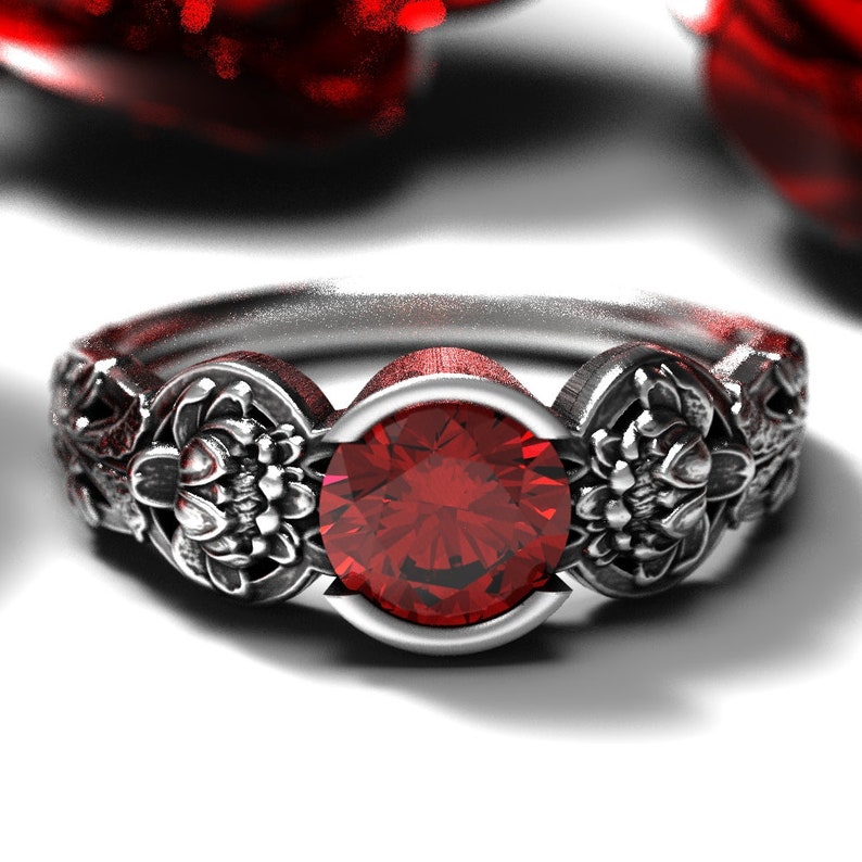 Waterlily Wedding Ring Lotus Ruby Ring DB177-R1A Sterling Silver Art Nouveau Ring Ruby Ring with Lotus Floral Engagement Ring