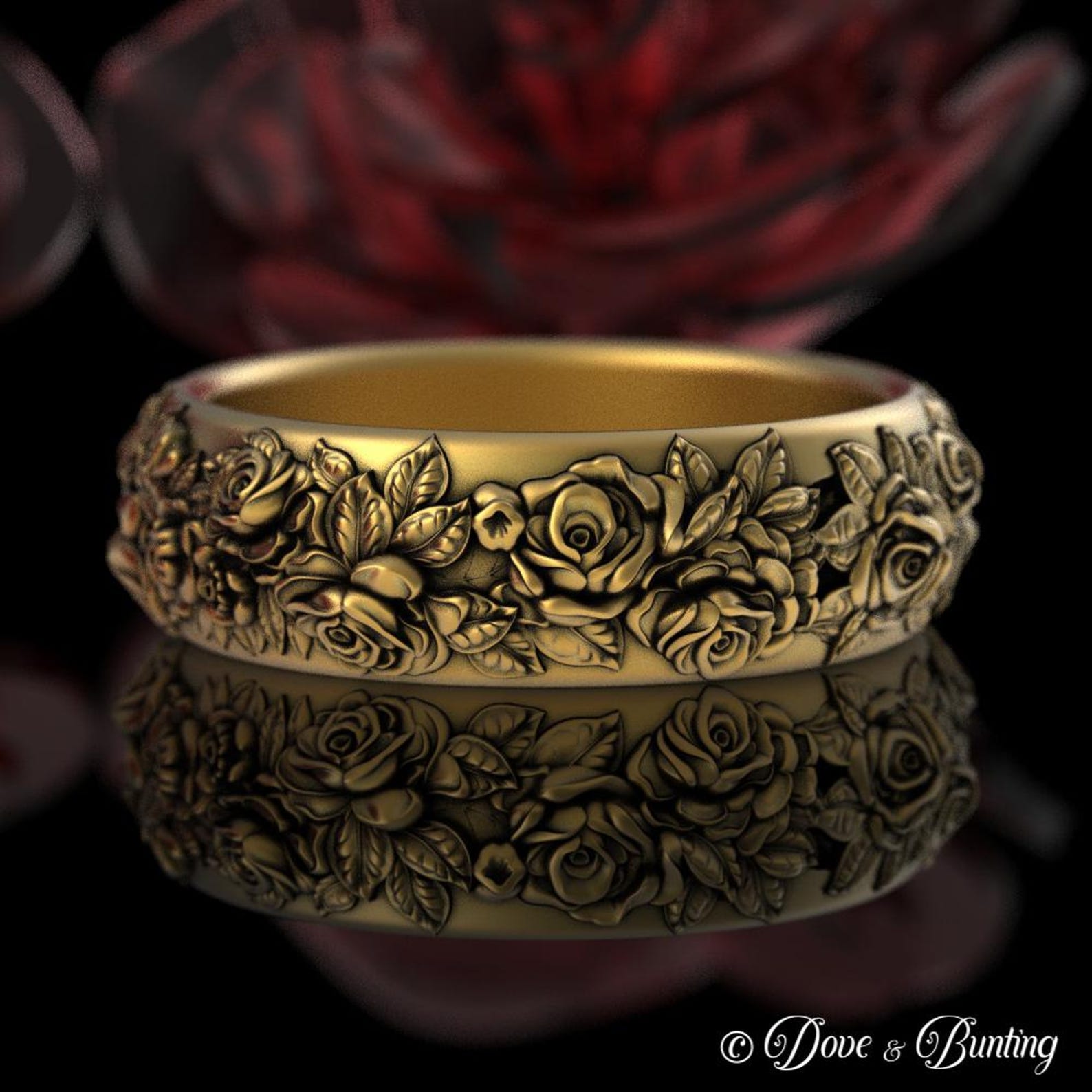 10K Rose Blossoms Ring, Woman Gold Botanical Wedding Ring, 14K Bridal
