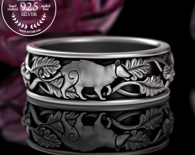 Mens Opossum Sterling Ring, Groom Virginia Possum Wedding Band, Silver Opossum Man Engagement, American Possum Spirit Animal Jewelry, 5519