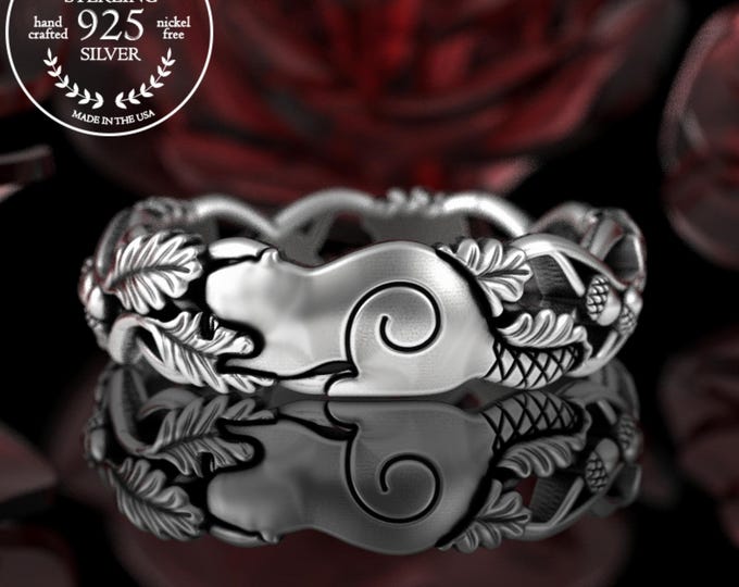 Adorable Beaver & Forest Ring, Sterling Womens Beaver Wedding Band, Silver Beaver Dam, 925 American Beaver Jewelry, Nature Lover Ring, 5518