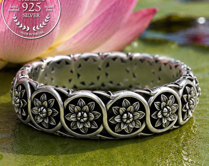 Sterling Silver Flower Ring, Art Nouveau Ring, Botanical Wedding Ring, Nature Wedding Ring, Flower Wedding Ring, Flower Wedding Band, 1572