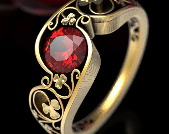 Gold Clover Ring, Ruby & Gold Engagement Ring, Gold Celtic Engagement Ring, Platinum Clover Ring, White Gold Engagement Ring, Ruby Ring,1547