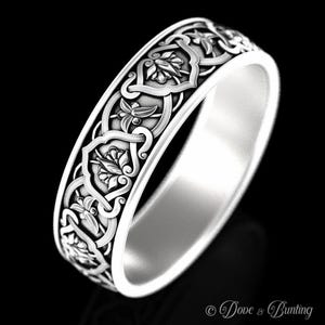 Sterling Silver Flower Ring, Art Nouveau Ring, Botanical Wedding Ring, Nature Wedding Ring, Flower Wedding Ring, Flower Wedding Band, 1903 image 2