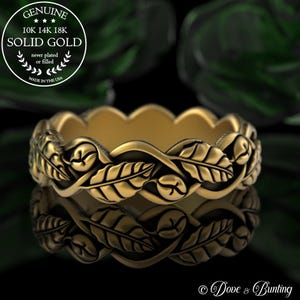 Gold Coffee Bean Ring, 10K Coffee Lover Ring, 14K Coffee Jewelry, White Gold Women&#39;s Cafe Ring, 18K Plant Leaves Ring, Jungle Coffee, 5450