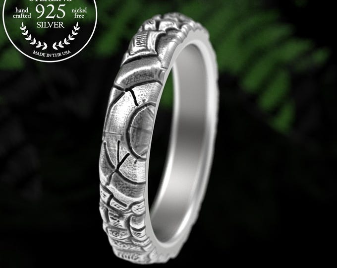 Tree Bark Wedding Band, Woman's Sterling 4mm Nature Ring, Silver Botanical Family Tree Jewelry, Forest Druid Pagan Witch Ring, 5215