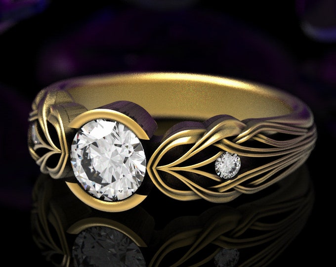 Gold Moissanite Engagement Ring, Gold Art Nouveau Ring, Moissanite Engagement Ring, Womens Engagement Ring, White Gold Engagement Ring, 1658