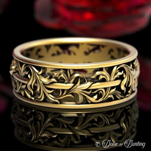 Art Nouveau Leaf Ring, Gold or Platinum Leaf Ring, Nature Wedding Ring, Floral Wedding Band, Vintage Inspired Ring, Woman Wedding Ring, 1550