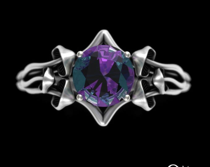 Alexandrite Mushroom Bridal Wedding Ring, Sterling Botanical Engagement Ring, Silver Alexandrite Solitaire Ring, Medicine Plant Ring, 7003