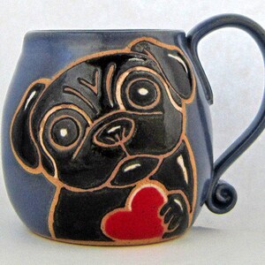 Black Pug Mug, pug mug, pug lovers gift, dog mug, Valentines Day gift, custom coffee dog mug, pet coffee mug, dog lover coffee mug 13 oz image 2