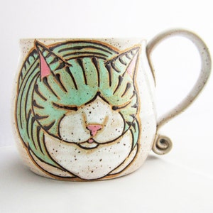 Cat Mug, pottery mug, great Father's Day gift, cat lover, mom dad handmade gift, custom name mugs, personalized, name mug, personalized gift