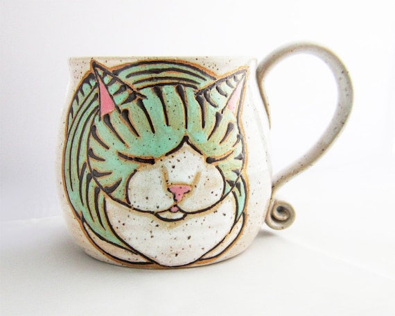 Cat Mug, pottery mug, great Christmas gift, cat lover, mom dad handmade gift, custom name mugs, personalized, name mug, personalized gift