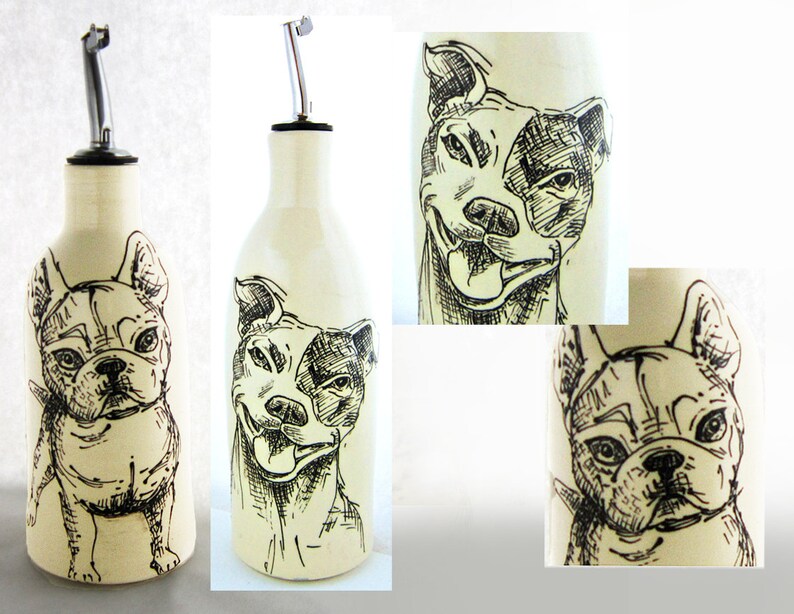 French Bulldog of Pitbull Oil Dispenser approx 15 oz microwave safe dishwasher can customize great Birthday gift dog art