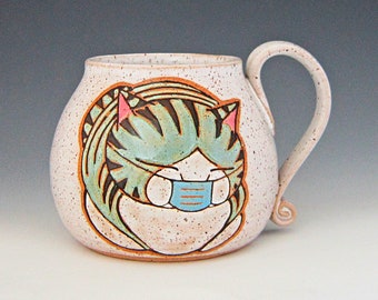 Covid Cat Mug, get well pottery mug, great Get Well gift, cat lover, mom dad handmade gift, custom name mugs, name mug, personalized gift,