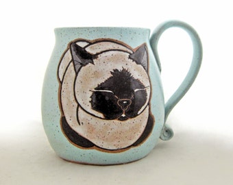 Caneca de gato siamês, caneca de cerâmica, caneca de gato, ótima opção de presente de Natal ou aniversário, caneca de cerâmica com capacidade para 384 ml (13 oz), pode ser lavada na lava-louças e usada no micro-ondas.