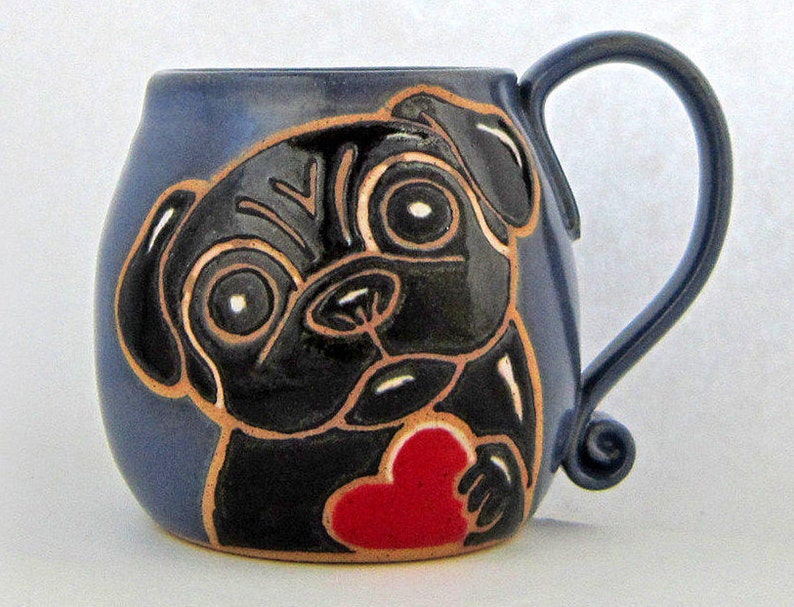 Black Pug Mug, pug mug, pug lovers gift, dog mug, Valentines Day gift, custom coffee dog mug, pet coffee mug, dog lover coffee mug 13 oz image 2