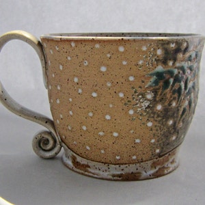 Winter Rabbit Mug, great gift idea, pottery mug,rabbit mug, Valentines Day gift, holds approx. 13-14 oz and is dishwasher and microwave safe image 3