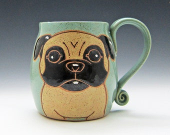 Pug Mug, Large 18-21 oz pottery mug, Mothers Day Gift, ceramic mug, pug gift, dog mug, pug lovers gift, microwave and dishwasher safe.