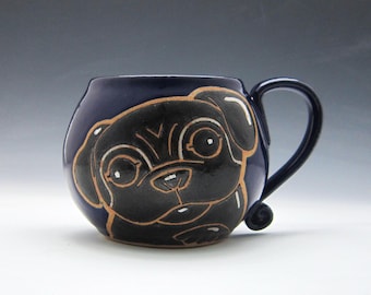 Taza de carlino negro, taza de carlino, regalo para amantes de los carlinos, taza de perro, excelente regalo de Navidad, taza de café personalizada con forma de perro, taza de café para mascotas, taza de café para amantes de los perros de 384 ml (13 oz)