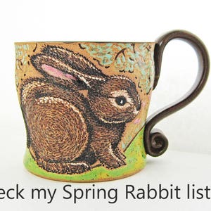Winter Rabbit Mug, great gift idea, pottery mug,rabbit mug, Valentines Day gift, holds approx. 13-14 oz and is dishwasher and microwave safe image 6