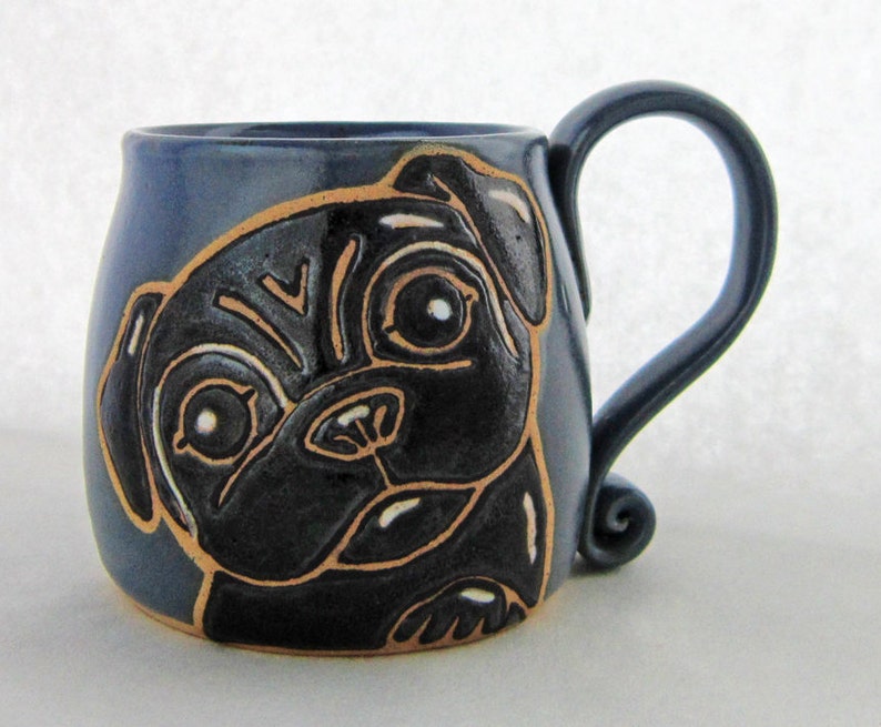 Black Pug Mug, pug mug, pug lovers gift, dog mug, Valentines Day gift, custom coffee dog mug, pet coffee mug, dog lover coffee mug 13 oz image 1