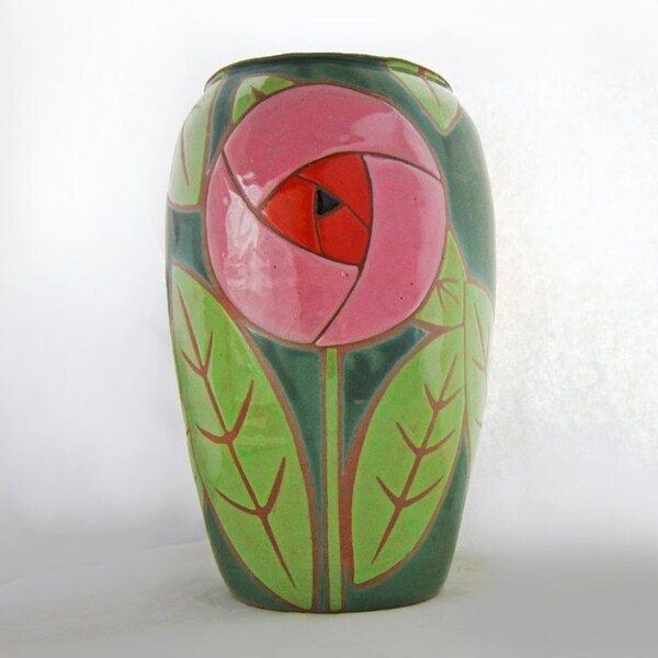 Nouveau MacRose Vase, wedding gift, great Birthday gift, pottery vase, FREE SHIPPING, holds 96 oz 3 quarts, dishwasher safe.