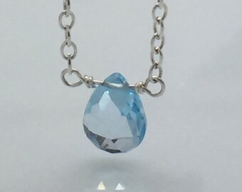 collar topacio azul minimalista AAA piedra preciosa genuina plata de ley simple diciembre cadena de piedra de nacimiento briolette calidad facetada