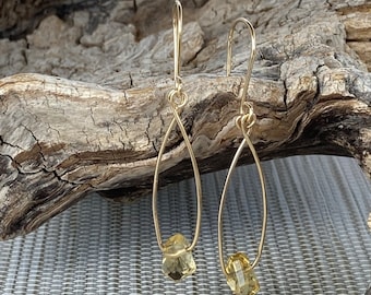 Pendientes de piedras preciosas de pepita de citrino 14 k oro relleno largo colgante joyería simple pendientes naturales hechos a mano
