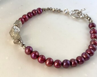Pulsera ecléctica de perla y pirita
