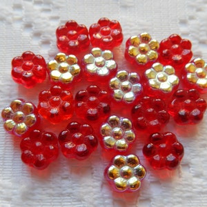 20 Navidad luz rubí rojo AB flor checa vidrio abalorios 9mm