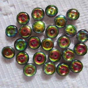 20  Iris Green Crystal Dark Marea AB Flat Disc Czech Glass Beads  6.5mm