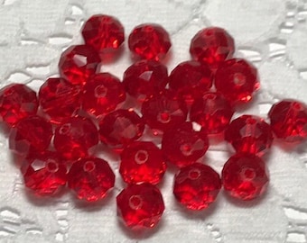 24  Christmas Dark Ruby Red Faceted Rondelle Crystal Beads   8mm x 6mm