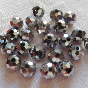 25  Shiny Silver Metallic Faceted Rondelle Crystal Beads  4mm x 6mm