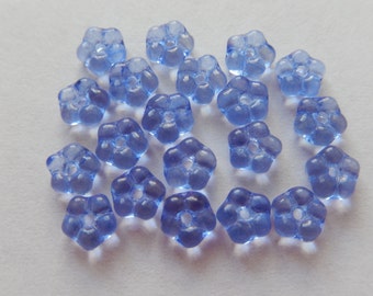 20  Medium Sapphire Blue Transparent Flower Czech Glass Beads  5.5mm