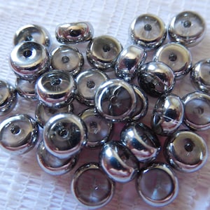 25 Clear & Metallic Silver Round Flat Disc Czech Glass Beads  7mm