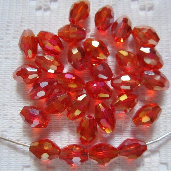 16  Red & Golden AB Facected Oval Crystal Beads   9mm x 6mm